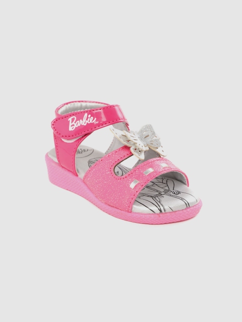 

toothless Girls Fuchsia Solid Open Toe Flats with Applique Detail