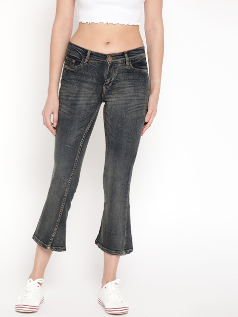 

PARIS HAMILTON Women Navy Blue Bootcut Mid-Rise Clean Look Stretchable Crooped Jeans