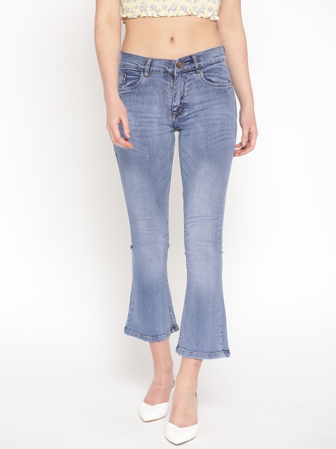 

PARIS HAMILTON Women Blue Bootcut Mid-Rise Clean Look Stretchable Cropped Jeans