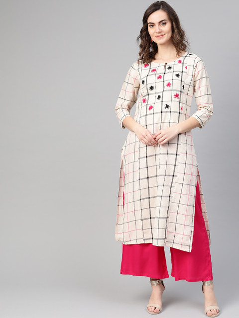 

ANAISA Women Off-White & Pink Printed Kurta with Palazzos