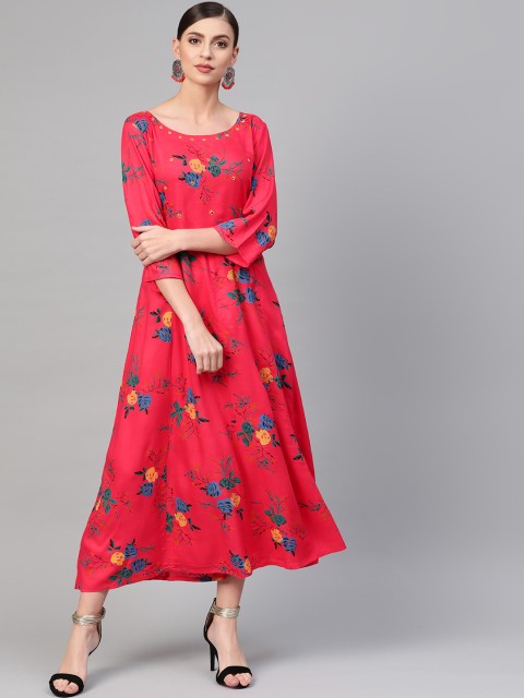 

ANAISA Women Pink & Blue Floral Printed Maxi Dress