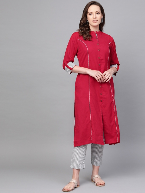 

ANAISA Women Red & White Solid Kurta with Trousers