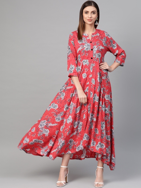 

ANAISA Women Red & White Printed Maxi Dress