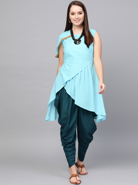 

ANAISA Women Blue Solid Kurta with Dhoti Pants