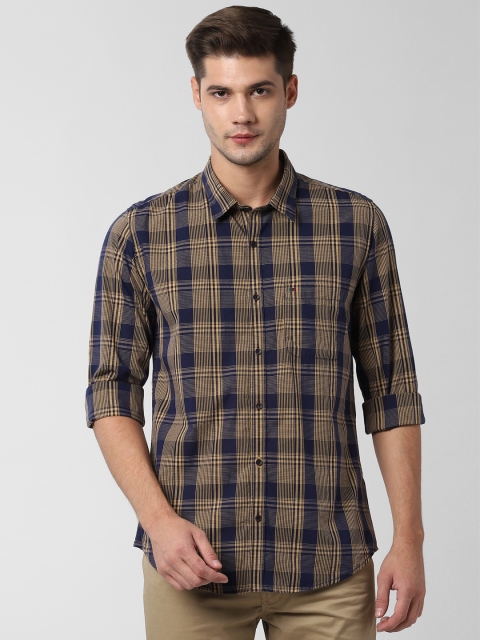 

Peter England Men Navy Blue & Yellow Slim Fit Checked Casual Shirt