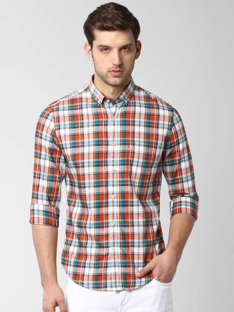 

Peter England Men Orange & Blue Slim Fit Checked Casual Shirt