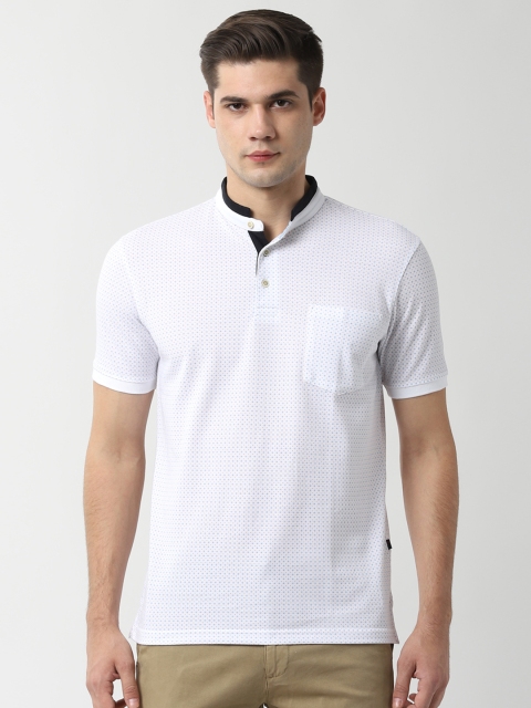 

Peter England Men White & Blue Printed Henley Neck T-shirt