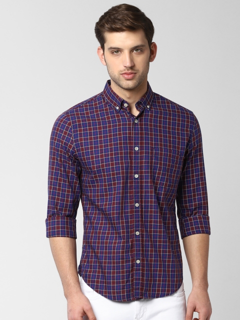 

Peter England Men Brown & Blue Slim Fit Checked Casual Shirt