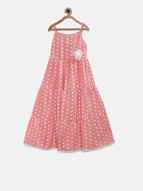 

Lil Peacock Girls Peach-Coloured Embroidered Empire Dress