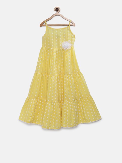 

Lil Peacock Girls Yellow Embroidered Empire Dress