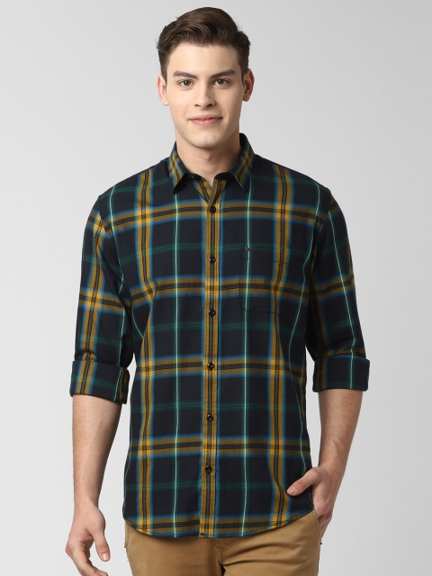 

Peter England Casuals Men Teal Green & Yellow Slim Fit Checked Casual Shirt