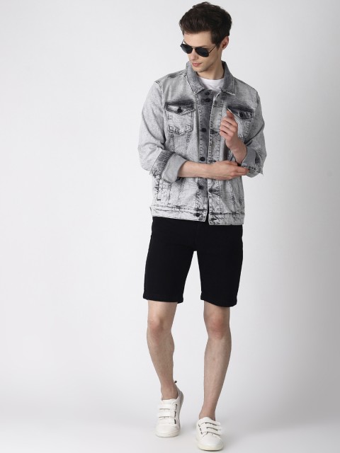 

Blue Saint Men Grey Solid Denim Jacket