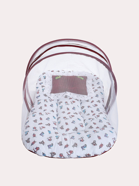 

Superminis Kids Red & White Printed Cotton Bedding Set with Mosquito Net, Brown