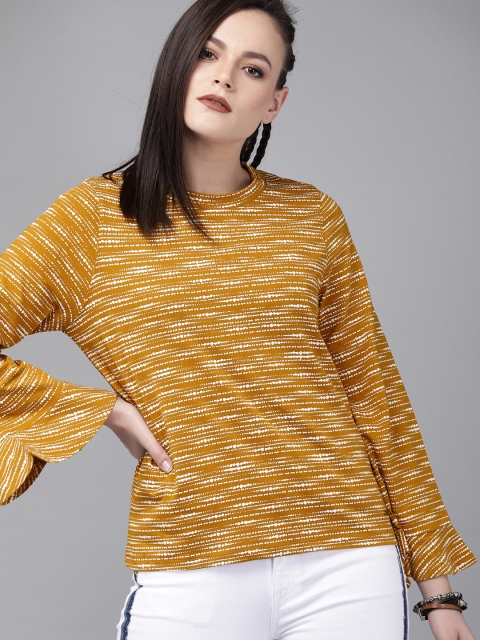 

Roadster Women Mustard Yellow & White Printed Top