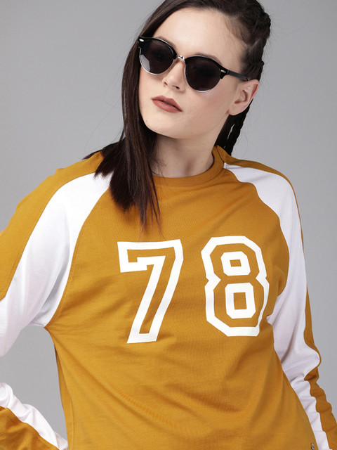 

Roadster Women Mustard Yellow Printed Round Neck T-shirt