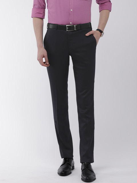 

Raymond Men Navy Blue Slim Fit Self Design Formal Trousers