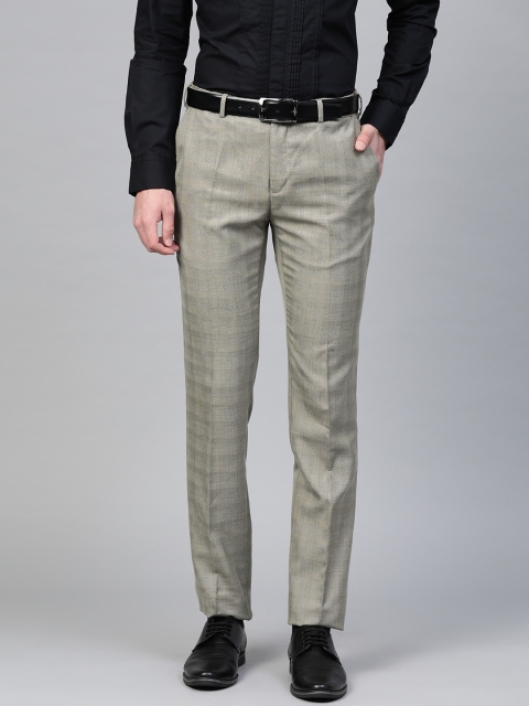 

Raymond Men Beige Slim Fit Checked Formal Trousers