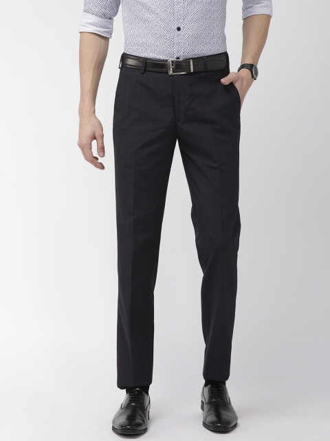 

Park Avenue Men Navy Blue Super Slim Fit Checked Regular Trousers
