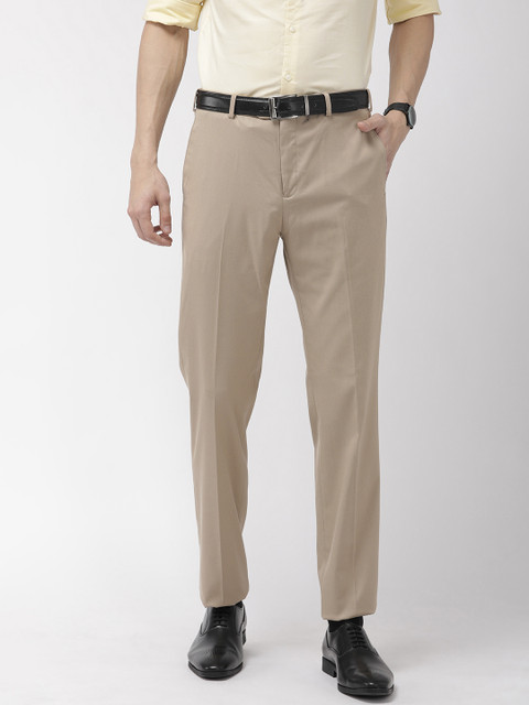 

Raymond Men Beige Contemporary Fit Solid Formal Trousers