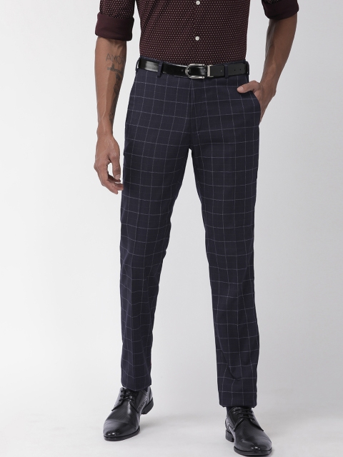 

Raymond Men Navy Blue & White Slim Fit Checked Formal Trousers