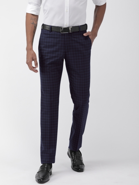 

Raymond Men Navy Blue Slim Fit Checked Formal Trousers