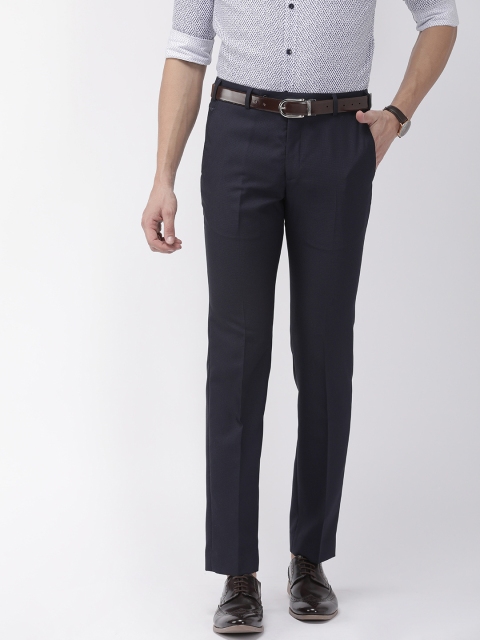 

Park Avenue Men Navy Blue Super Slim Fit Self Design Formal Trousers