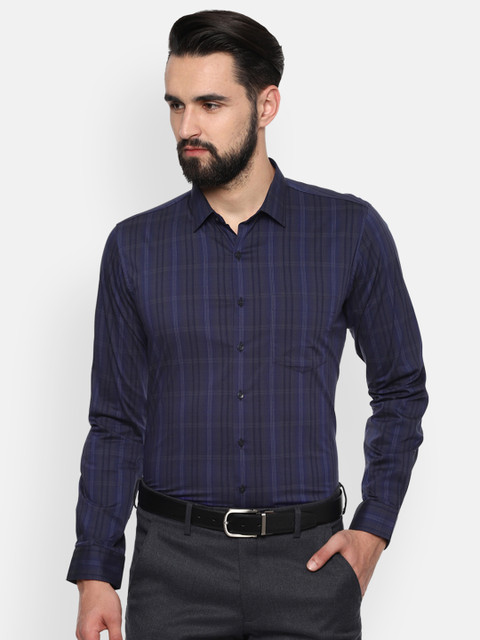 

Van Heusen Men Navy Blue & Black Slim Fit Checked Formal Shirt