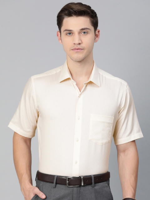 

Van Heusen Men Cream-Coloured Custom Fit Self Design Formal Shirt