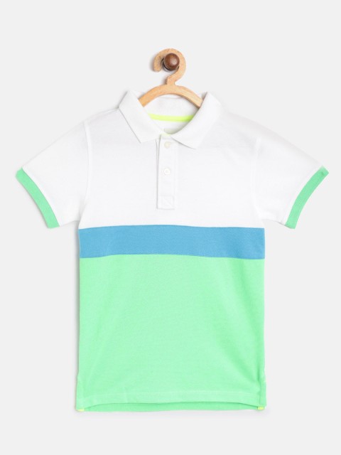 

Cherry Crumble Unisex Kids Green Colourblocked Polo Collar T-shirt
