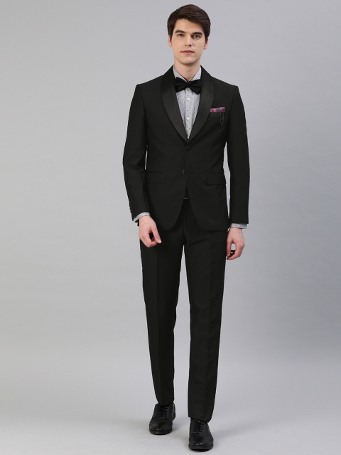 

Peter England Elite Men Black Self Design Single-Breasted Neo Slim Fit Wedding Suit