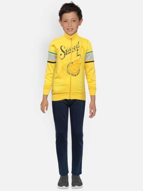 

Sweet Dreams Boys Yellow & Navy Blue Printed Tracksuit