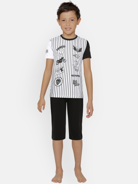

Sweet Dreams Boys White & Black Printed Night suit