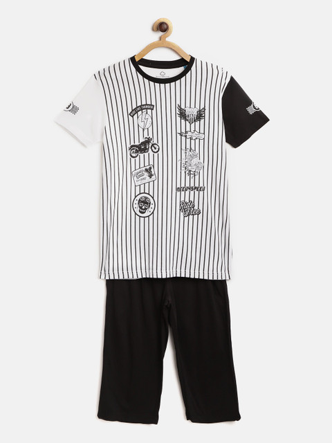 

Sweet Dreams Boys White & Black Striped Night Suit