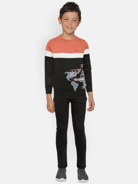 

Sweet Dreams Boys Coral Orange & Black Colorblocked Tracksuit with Printed Detail