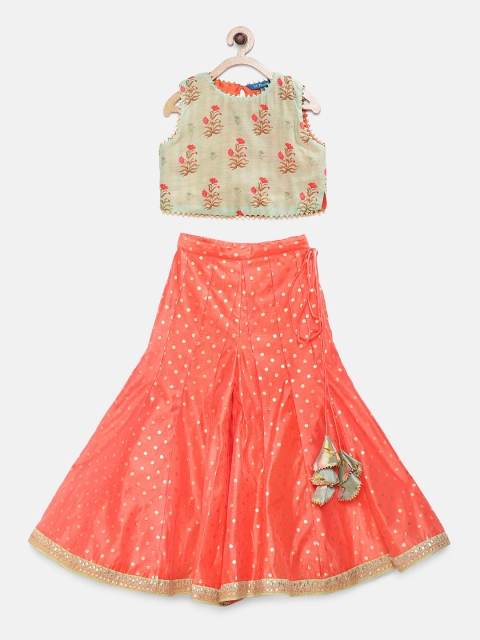 

Lil Peacock Girls Peach-Coloured & Orange Printed Top with Palazzos