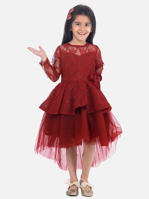 

Fairies Forever Girls Maroon Solid Fit and Flare Dress