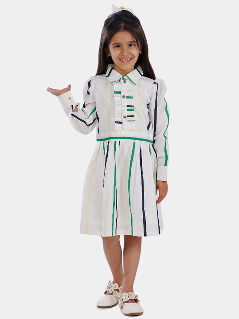 

Fairies Forever Girls White & Green Striped Fit and Flare Dress