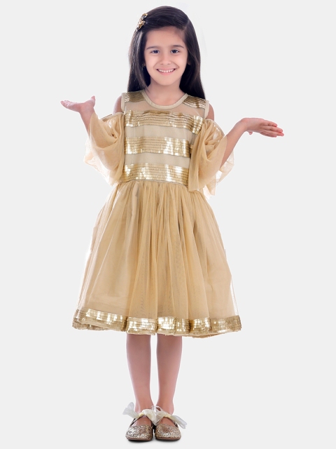

Fairies Forever Girls Beige Solid Fit and Flare Dress