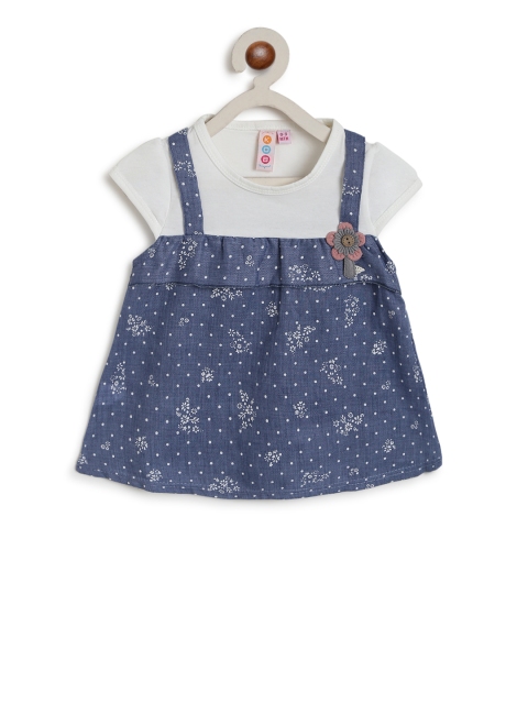 

Kids On Board Girls Navy Blue Floral Printed Pinafore Dress
