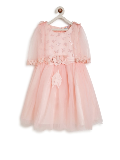 

Kids On Board Girls Peach-Coloured Embellished A-Line Dress