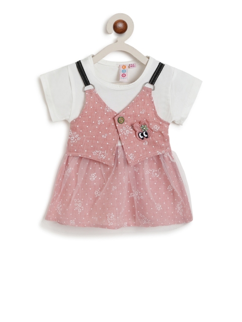 

Kids On Board Girls Pink & White Printed Fit and Flare Dress