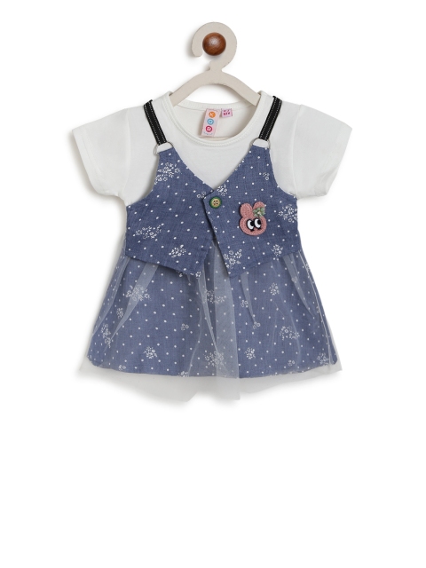 

Kids On Board Girls Navy Blue Floral Printed A-Line Dress