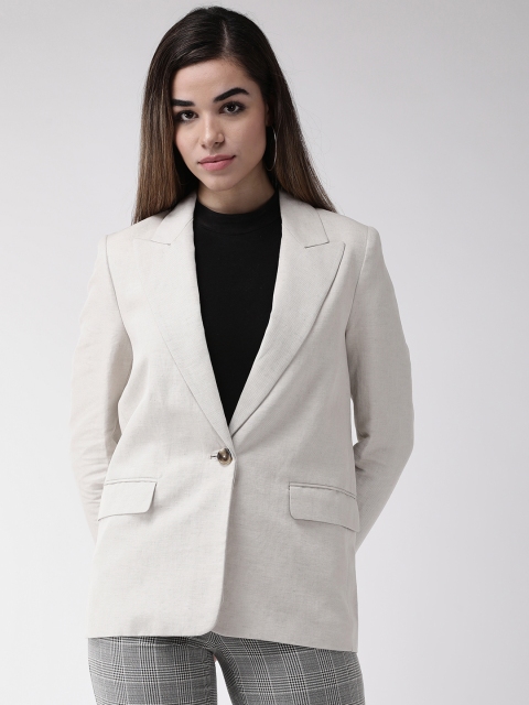 

Marks & Spencer Women Off-White Solid Single-Breasted Formal Blazer