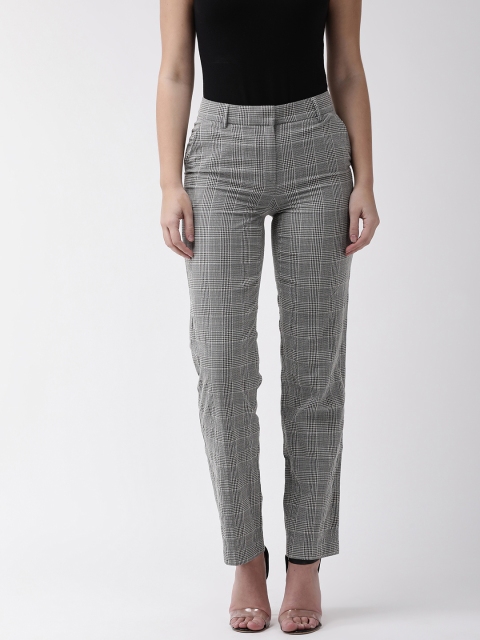 

Marks & Spencer Women Off-White & Black Straight Fit Checked Formal Trousers