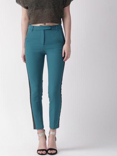

Marks & Spencer Women Teal Blue Slim Fit Solid Cropped Regular Trousers