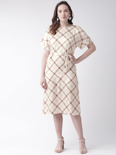 

Marks & Spencer Women Off-White Silk Checked A-Line Dress