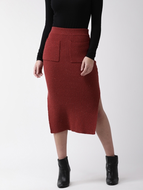 

Marks & Spencer Women Maroon Ribbed Straight Skirt