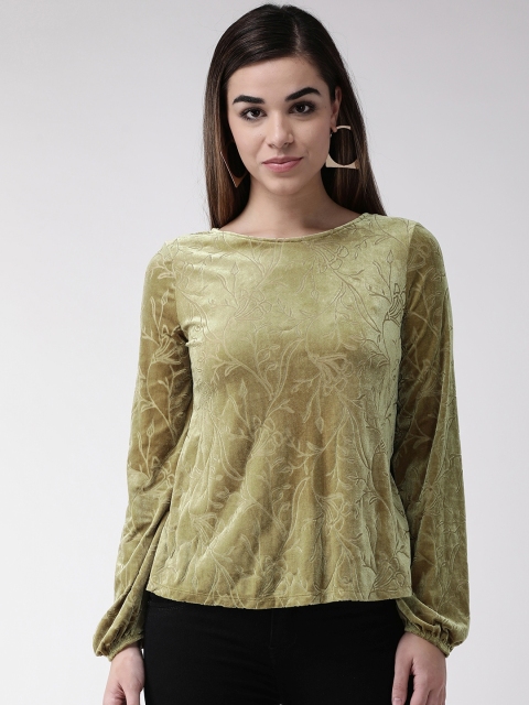 

Marks & Spencer Women Green Self Design Top with Velvet Finish