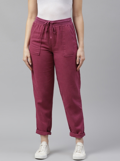 

Marks & Spencer Women Magenta Linen Blend Joggers Trousers
