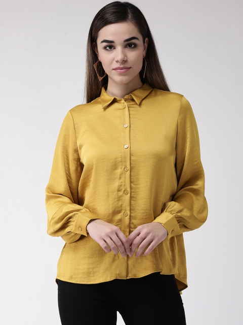 

Marks & Spencer Women Mustard Yellow Regular Fit Solid Party Shirt With Satin Finish
